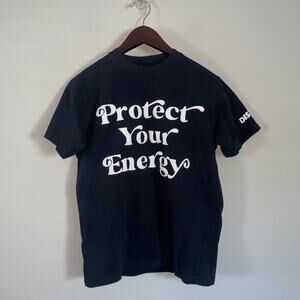 Womens Distant Protect Your Energy Good Vibes Short Sleeve Black T-Shirt (0212)